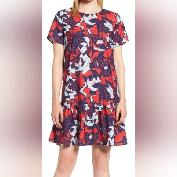 Halogen Red & Blue Floral Dress (M) - Picture 1 of 8